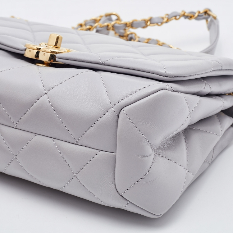 Pre Owned Chanel Grey Quilted Leather Medium Color Match Flap Bag