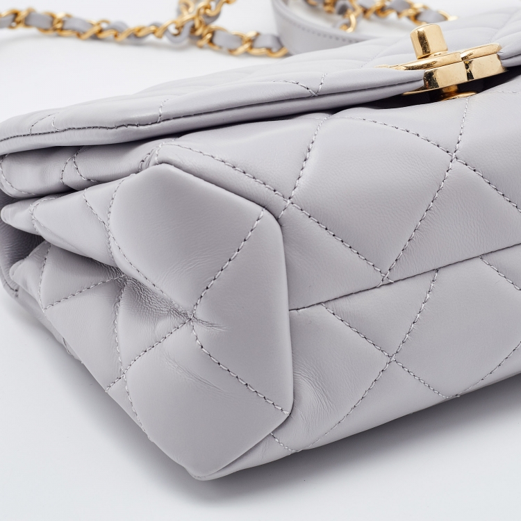 Pre Owned Chanel Grey Quilted Leather Medium Color Match Flap Bag