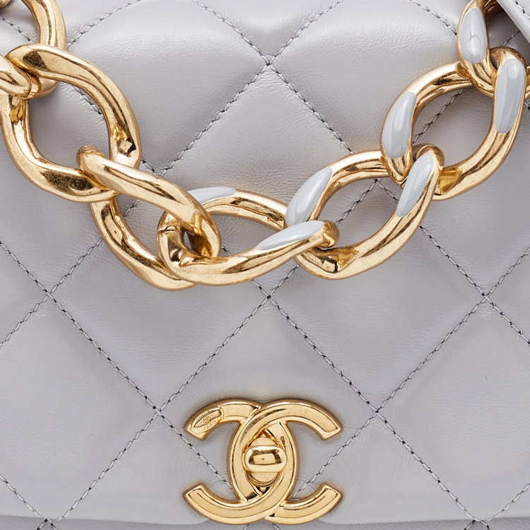 Pre Owned Chanel Grey Quilted Leather Medium Color Match Flap Bag