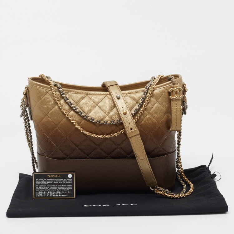 Pre Owned Chanel Gold Ombre Quilted Leather Large Gabrielle Hobo 
