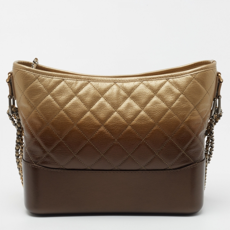 Pre Owned Chanel Gold Ombre Quilted Leather Large Gabrielle Hobo 