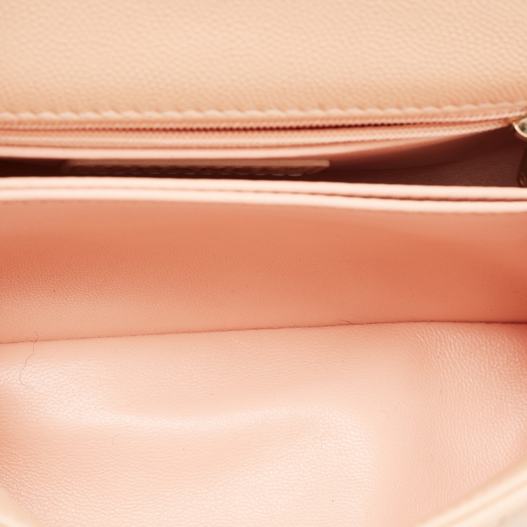 Pre Owned Chanel Peach Quilted Caviar Leather Small Coco Top Handle Bag