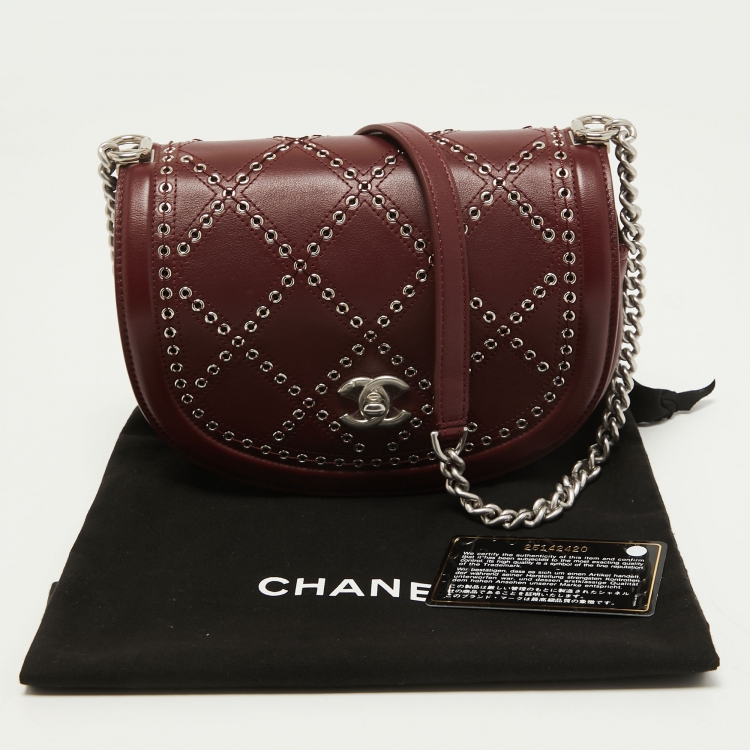 Pre Owned Chanel Burgundy Quilted Leather Small Coco Eyelet Flap Bag
