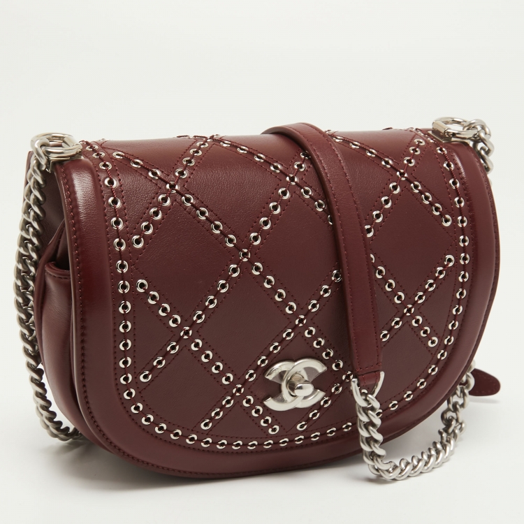 Pre Owned Chanel Burgundy Quilted Leather Small Coco Eyelet Flap Bag