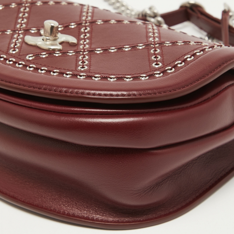 Pre Owned Chanel Burgundy Quilted Leather Small Coco Eyelet Flap Bag