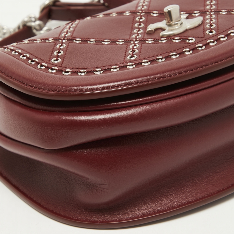 Pre Owned Chanel Burgundy Quilted Leather Small Coco Eyelet Flap Bag