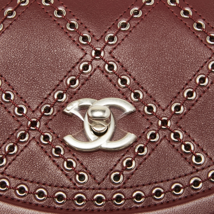 Pre Owned Chanel Burgundy Quilted Leather Small Coco Eyelet Flap Bag