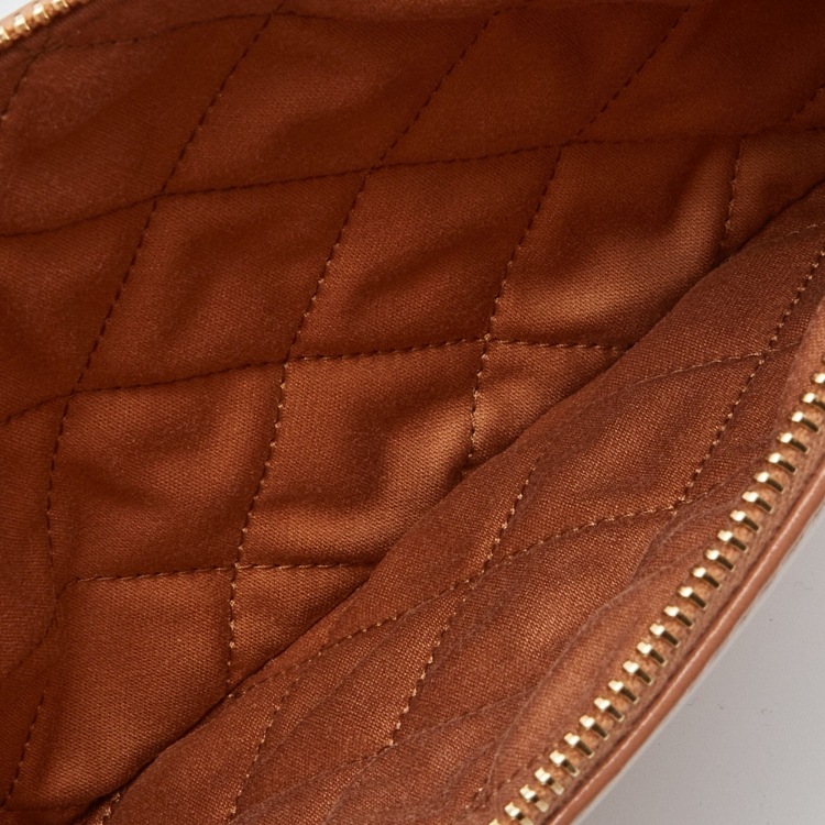 Pre Owned Chanel Tan Quilted Glossy Leather Drawstring 22 Bag