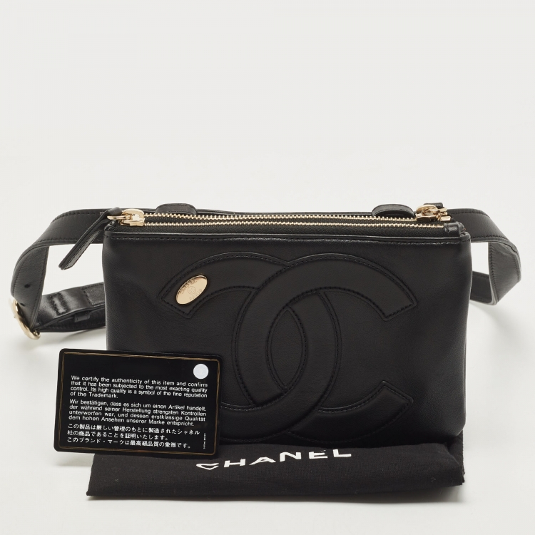 Pre Owned Chanel Black Leather CC Mania Double Zip Waist Belt Bag