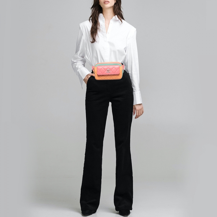 Pre Owned Chanel Mulicolor Quilted Leather CC Double Zip Waist Bag