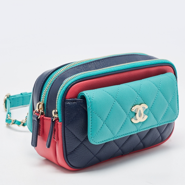 Pre Owned Chanel Mulicolor Quilted Leather CC Double Zip Waist Bag