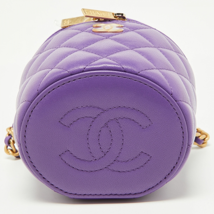 Pre Owned Chanel Purple Quilted Leather Small Vanity Case Top Handle Bag