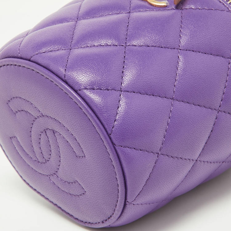 Pre Owned Chanel Purple Quilted Leather Small Vanity Case Top Handle Bag