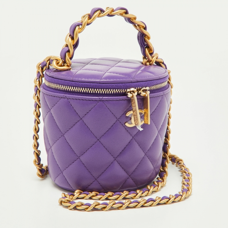 Pre Owned Chanel Purple Quilted Leather Small Vanity Case Top Handle Bag