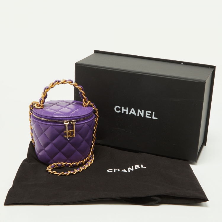 Pre Owned Chanel Purple Quilted Leather Small Vanity Case Top Handle Bag