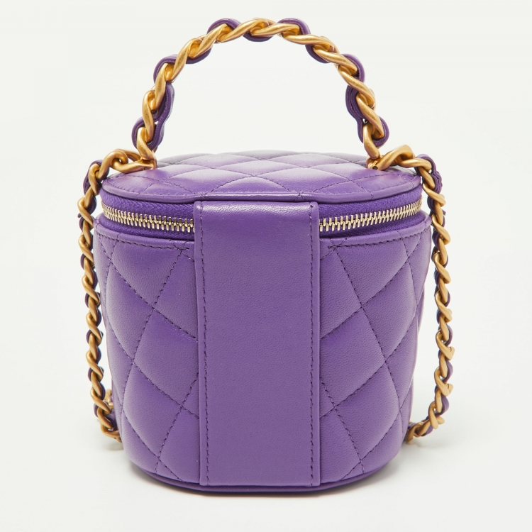 Pre Owned Chanel Purple Quilted Leather Small Vanity Case Top Handle Bag