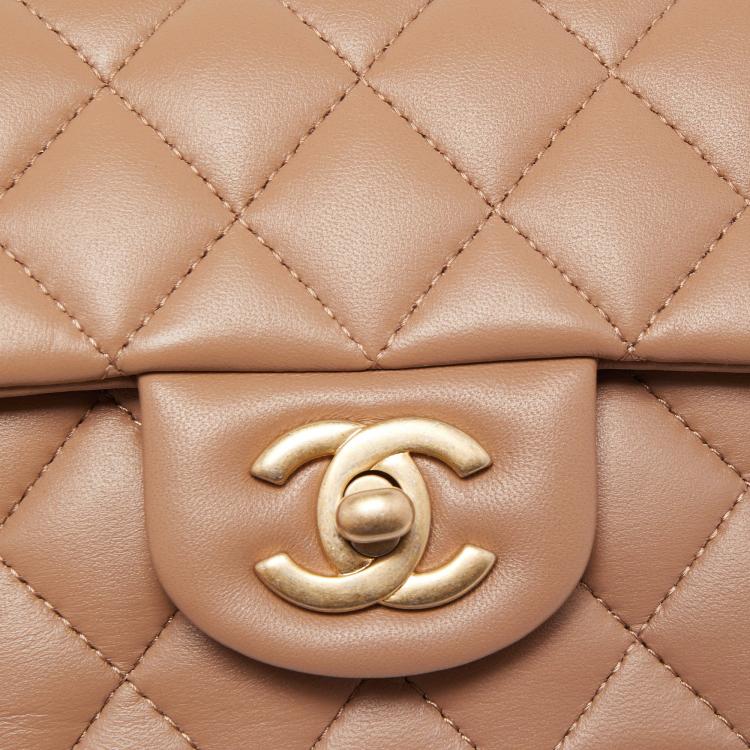 Pre Owned Chanel Caramel Quilted Leather Mini Classic Top Handle Bag