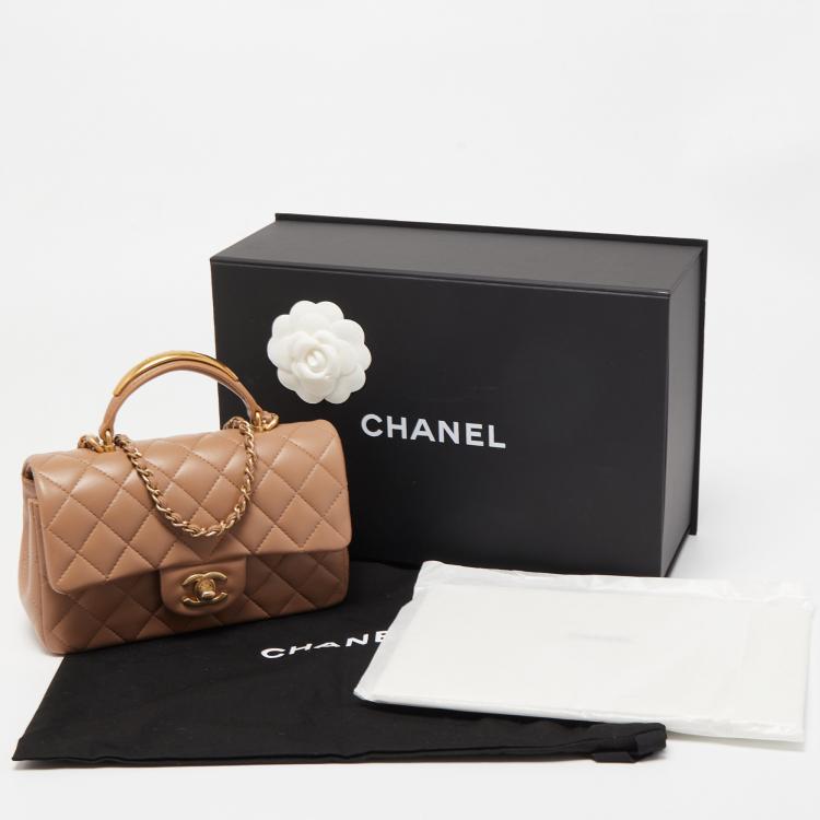 Pre Owned Chanel Caramel Quilted Leather Mini Classic Top Handle Bag