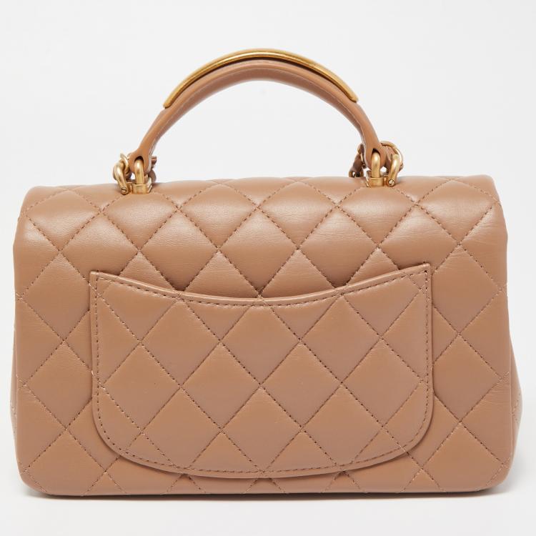 Pre Owned Chanel Caramel Quilted Leather Mini Classic Top Handle Bag