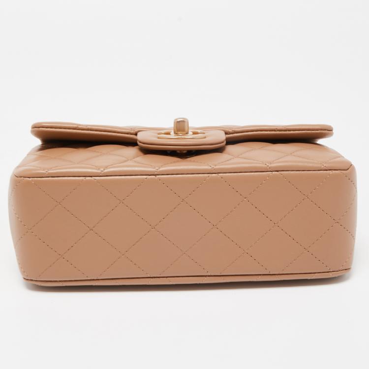 Pre Owned Chanel Caramel Quilted Leather Mini Classic Top Handle Bag
