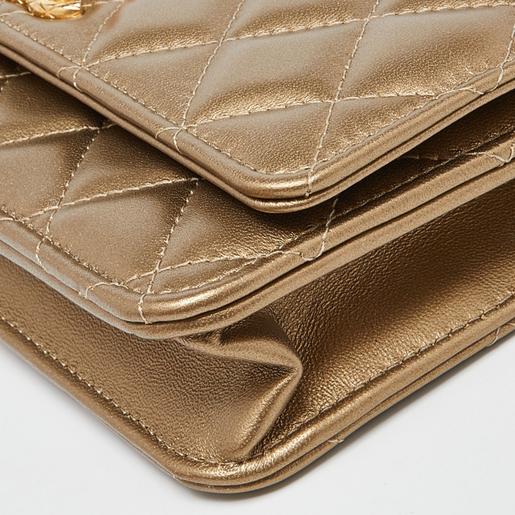 Pre Owned Chanel Gold Quilted Leather CC Wallet on Chain 