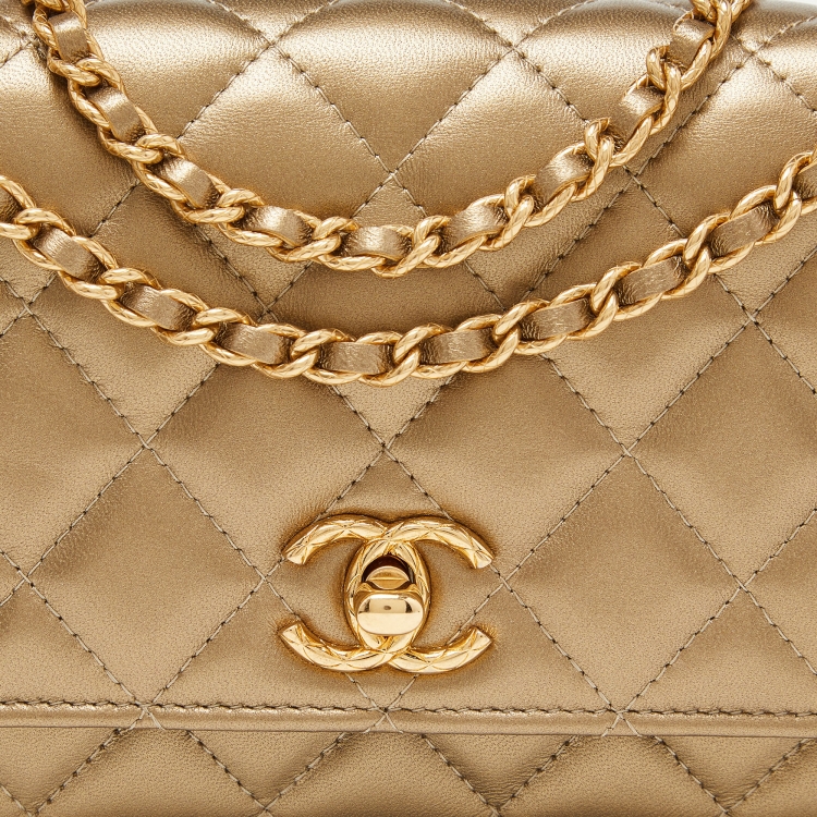Pre Owned Chanel Gold Quilted Leather CC Wallet on Chain 