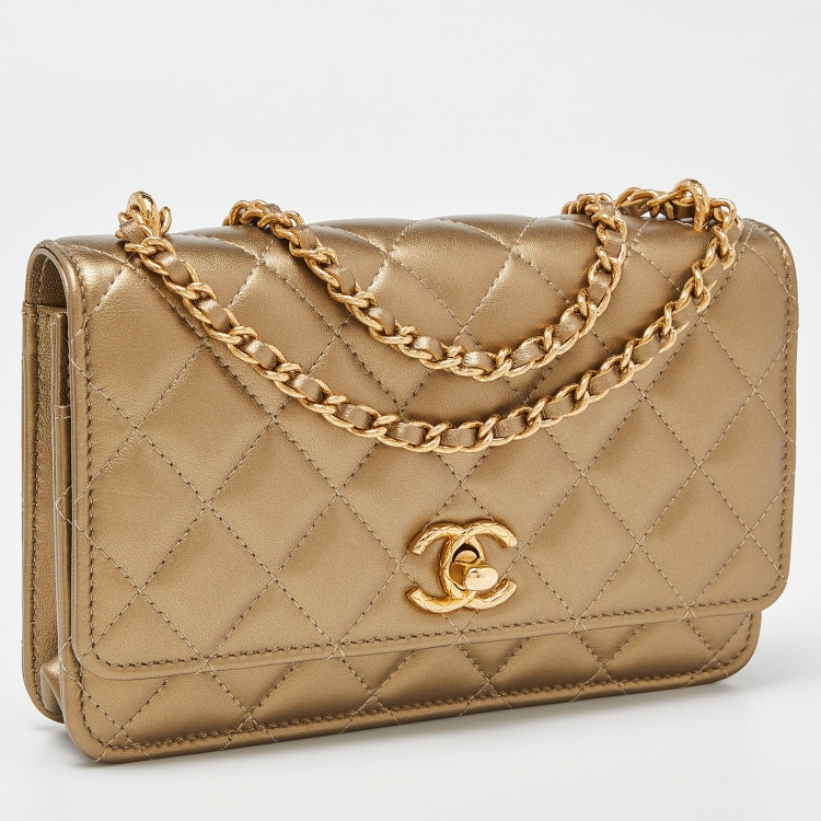 Pre Owned Chanel Gold Quilted Leather CC Wallet on Chain 