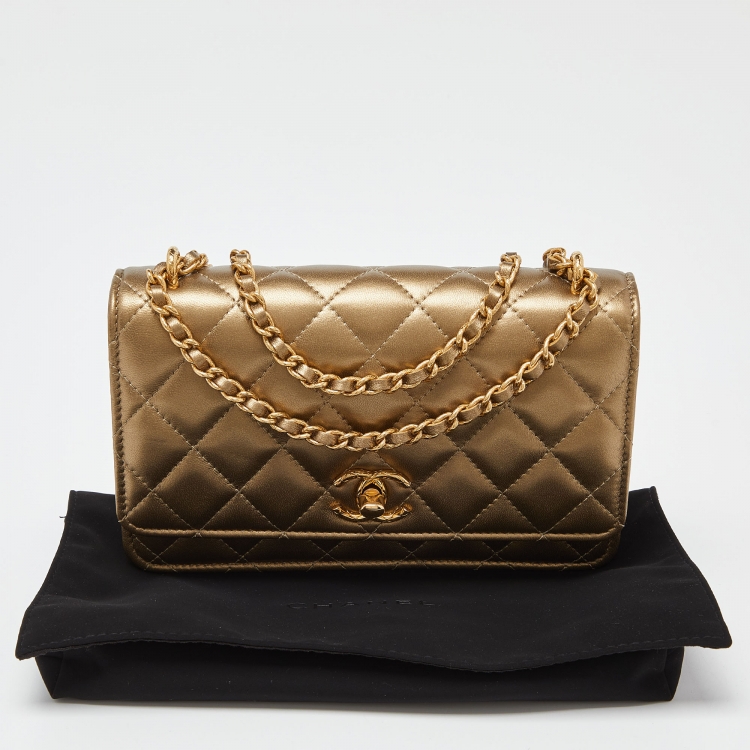 Pre Owned Chanel Gold Quilted Leather CC Wallet on Chain 