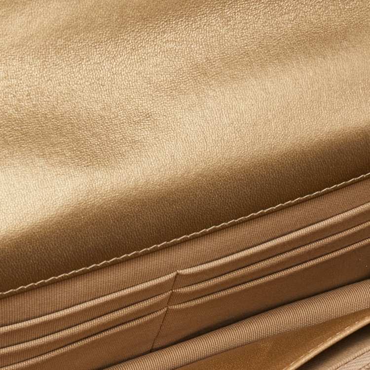 Pre Owned Chanel Gold Quilted Leather CC Wallet on Chain 