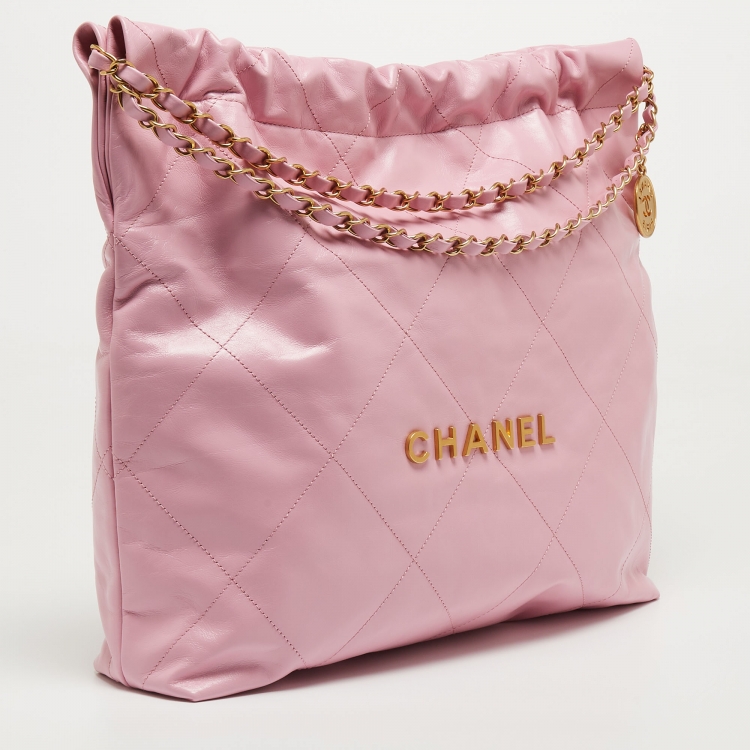 Pre Owned Chanel Pink Quilted Leather Small 22 Hobo