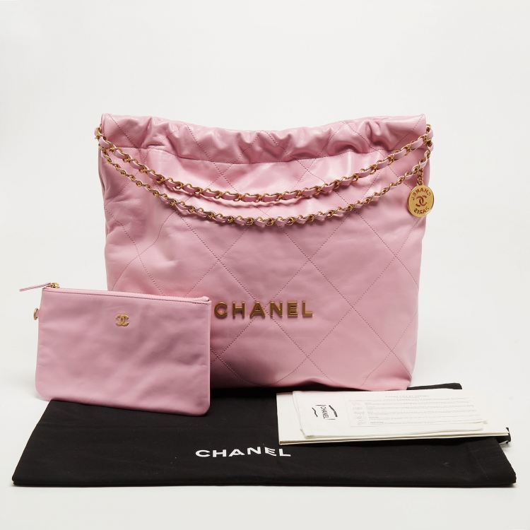Pre Owned Chanel Pink Quilted Leather Small 22 Hobo