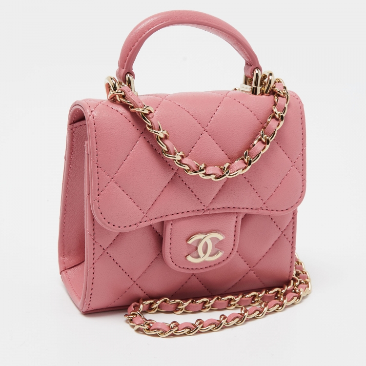 Pre Owned Chanel Pink Quilted Leather Mini CC Square Top Handle Bag