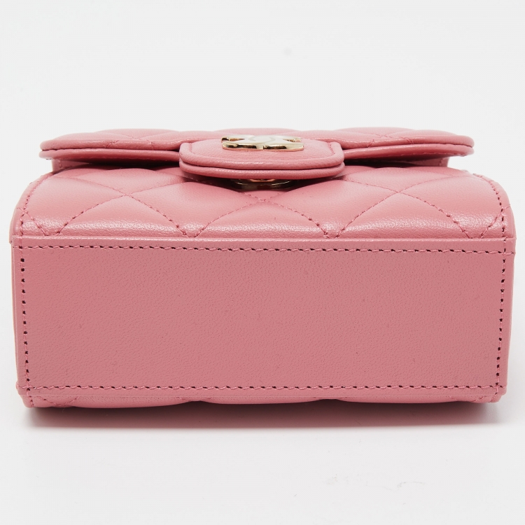 Pre Owned Chanel Pink Quilted Leather Mini CC Square Top Handle Bag