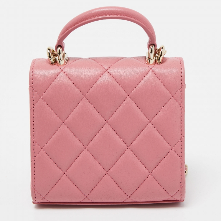 Pre Owned Chanel Pink Quilted Leather Mini CC Square Top Handle Bag