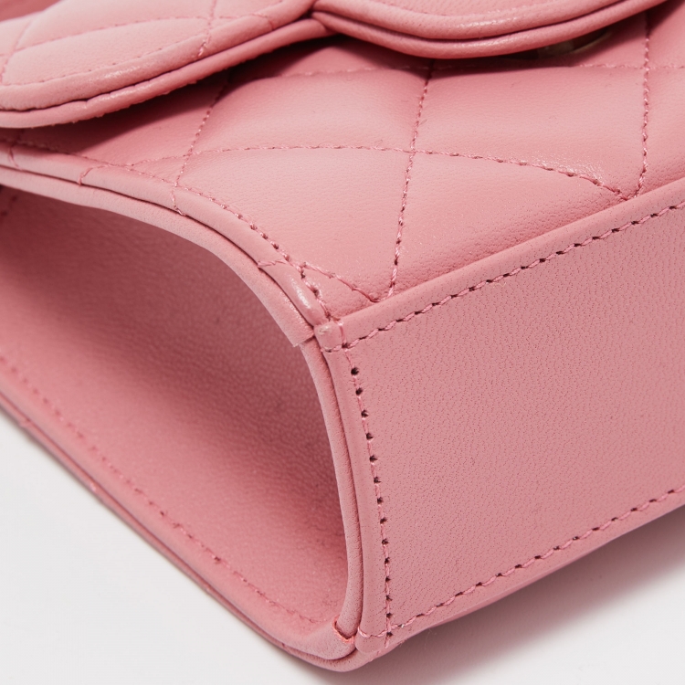 Pre Owned Chanel Pink Quilted Leather Mini CC Square Top Handle Bag