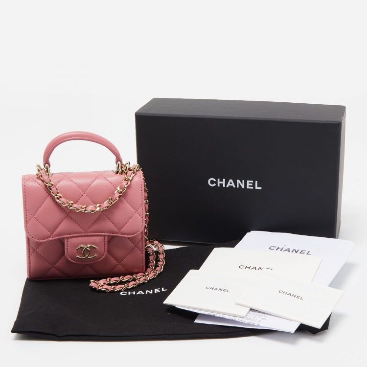 Pre Owned Chanel Pink Quilted Leather Mini CC Square Top Handle Bag