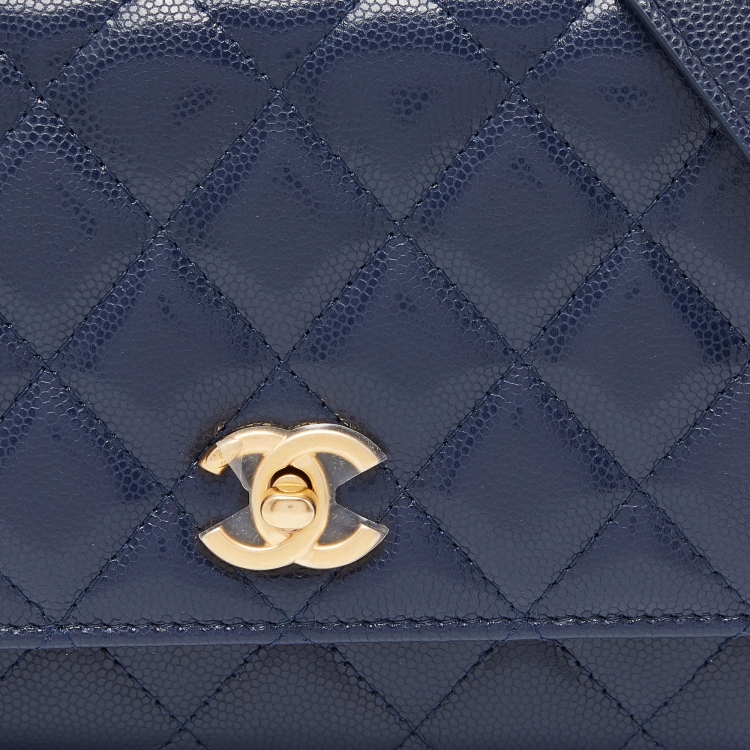 Pre Owned Chanel Blue Quilted Caviar Leather Wallet on Chain 