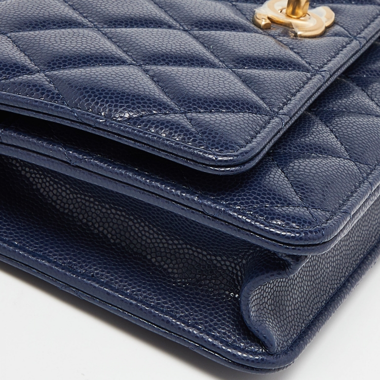 Pre Owned Chanel Blue Quilted Caviar Leather Wallet on Chain 