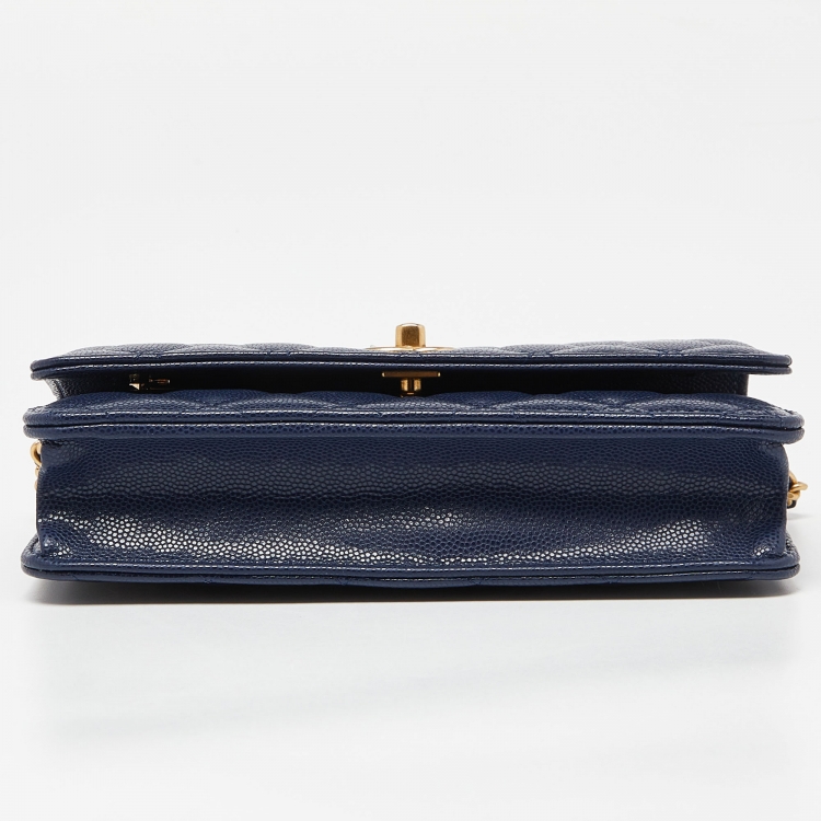 Pre Owned Chanel Blue Quilted Caviar Leather Wallet on Chain 