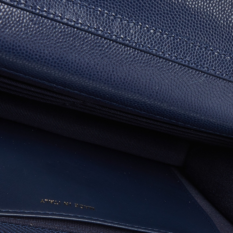 Pre Owned Chanel Blue Quilted Caviar Leather Wallet on Chain 