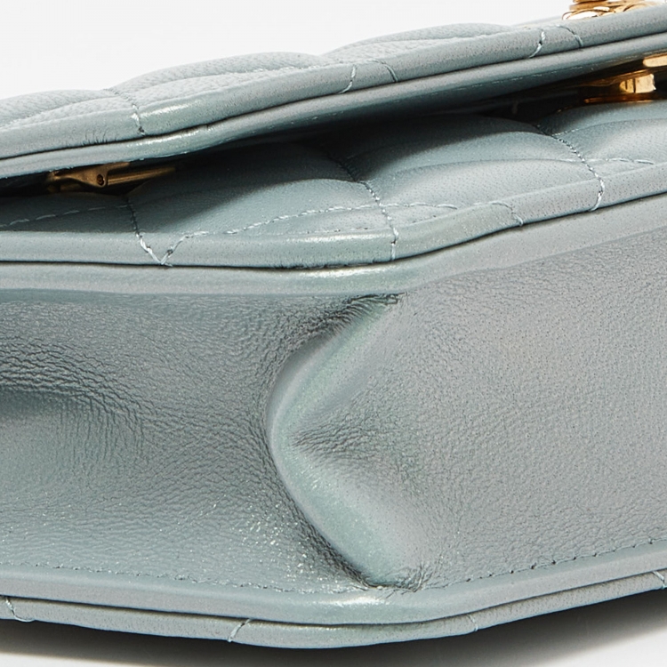 Pre Owned Chanel Pearl Light Green Quilted Leather Wallet on Chain 