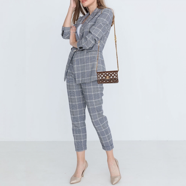 Pre Owned Chanel Brown Quilted Caviar Leather Wallet on Chain 