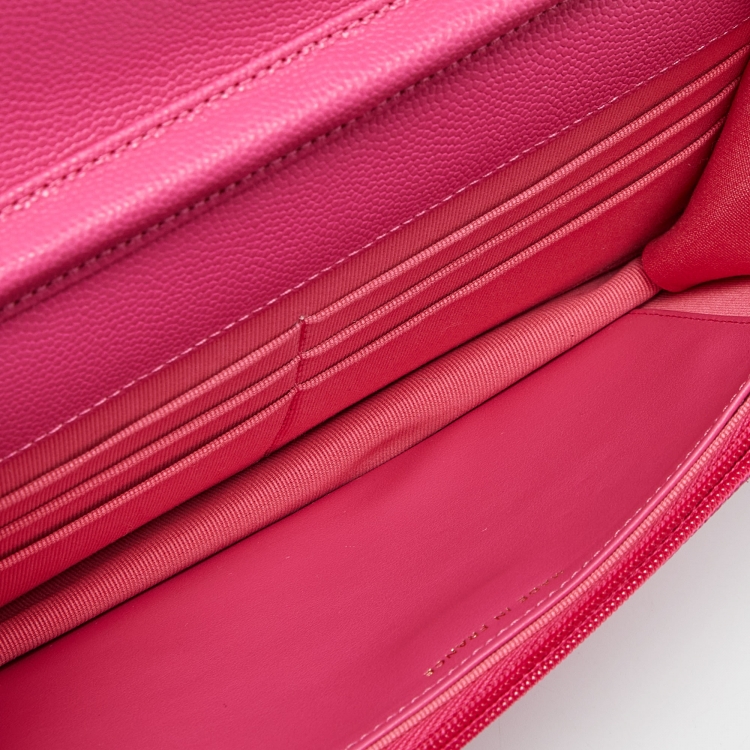 Pre Owned Chanel Pink Quilted Caviar Leather CC Classic Flap Wallet on Chain