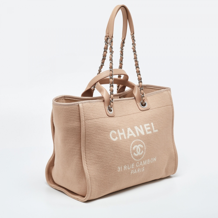 Pre Owned Chanel Beige Canvas and Leather Large Deauville Shopper Tote