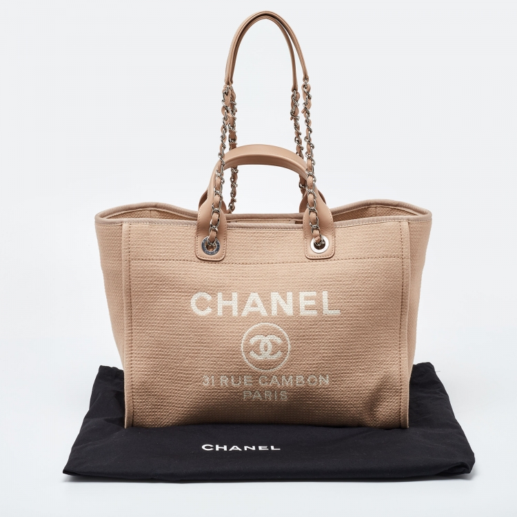 Pre Owned Chanel Beige Canvas and Leather Large Deauville Shopper Tote