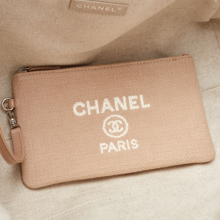 Pre Owned Chanel Beige Canvas and Leather Large Deauville Shopper Tote