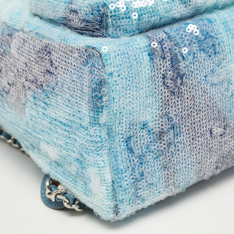 Pre Owned Chanel Blue Sequin and Leather Mini Waterfall Backpack