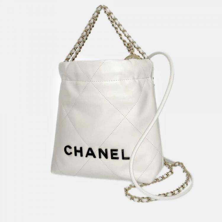 Chanel White Leather 22 Mini Hobo Bag