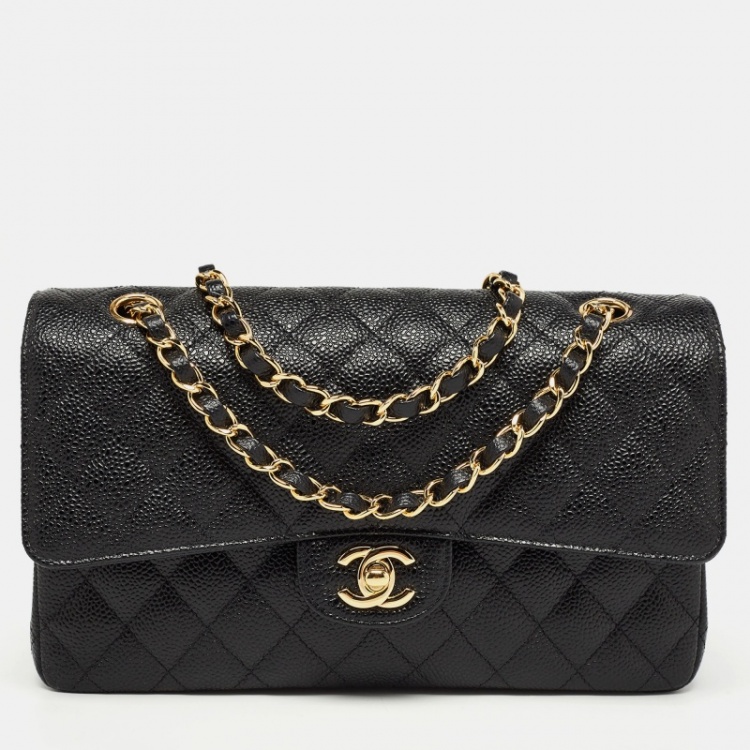 Chanel Black Quilted Caviar Leather Medium Classic Double Flap Bag