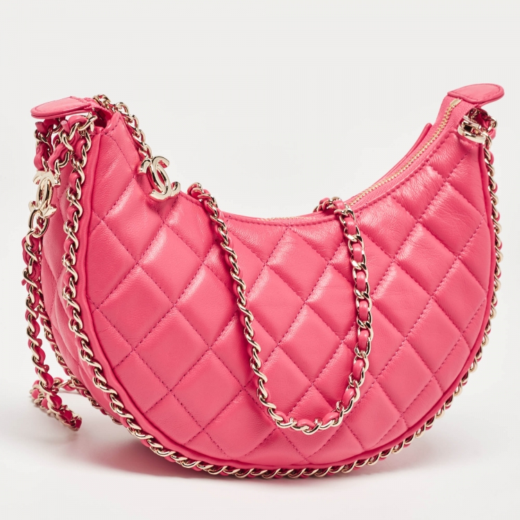 Pre Owned Chanel Pink Quilted Leather CC Moon Bag